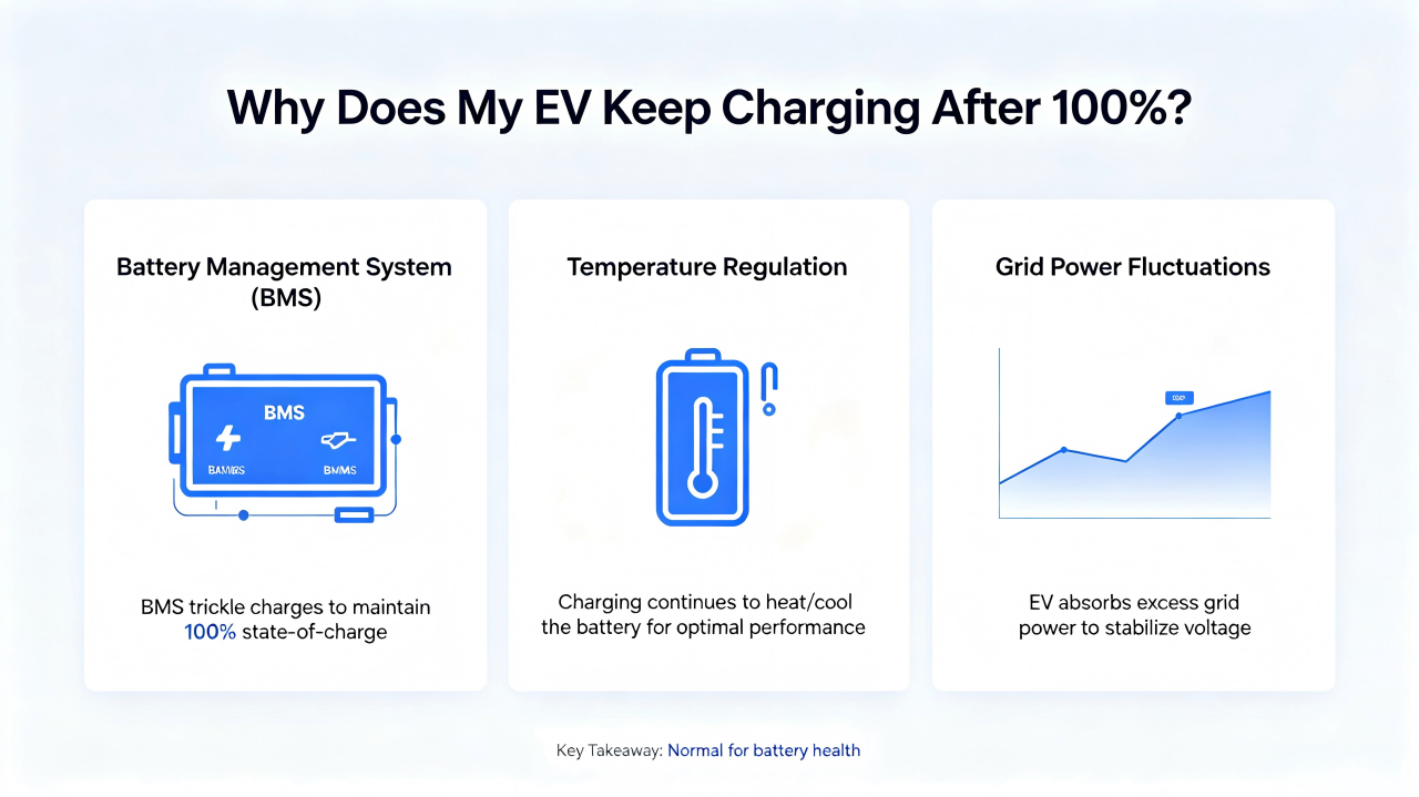 Why Does My EV Keep Charging After 100%?