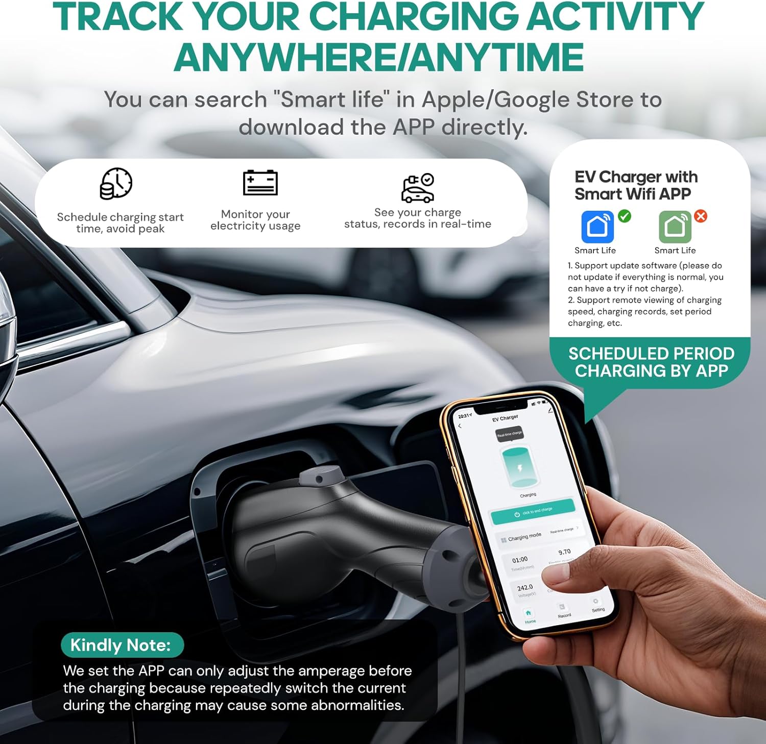 Level 2 Tesla EV Charger(WiFi APP/Plug-Play), 48Amp, 25ft Cable ETL Certified, 240V NEMA 14-50p Plug, Home Level 2 EVSE Car Charger ,Electric Vehicle Charging Stations