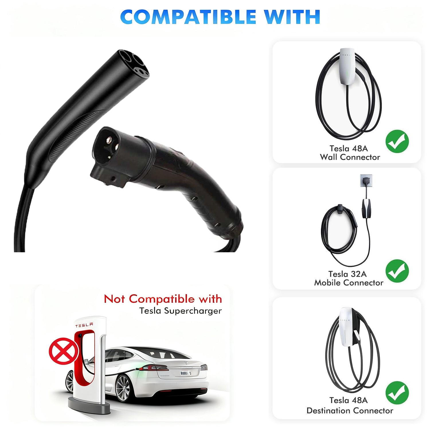 48A 25ft  EV Extension Cable for Tesla, NACS, Level 2 EV Charger Extension Cord, Heavy-Duty 240V EV Extension Cable for Fast Charging