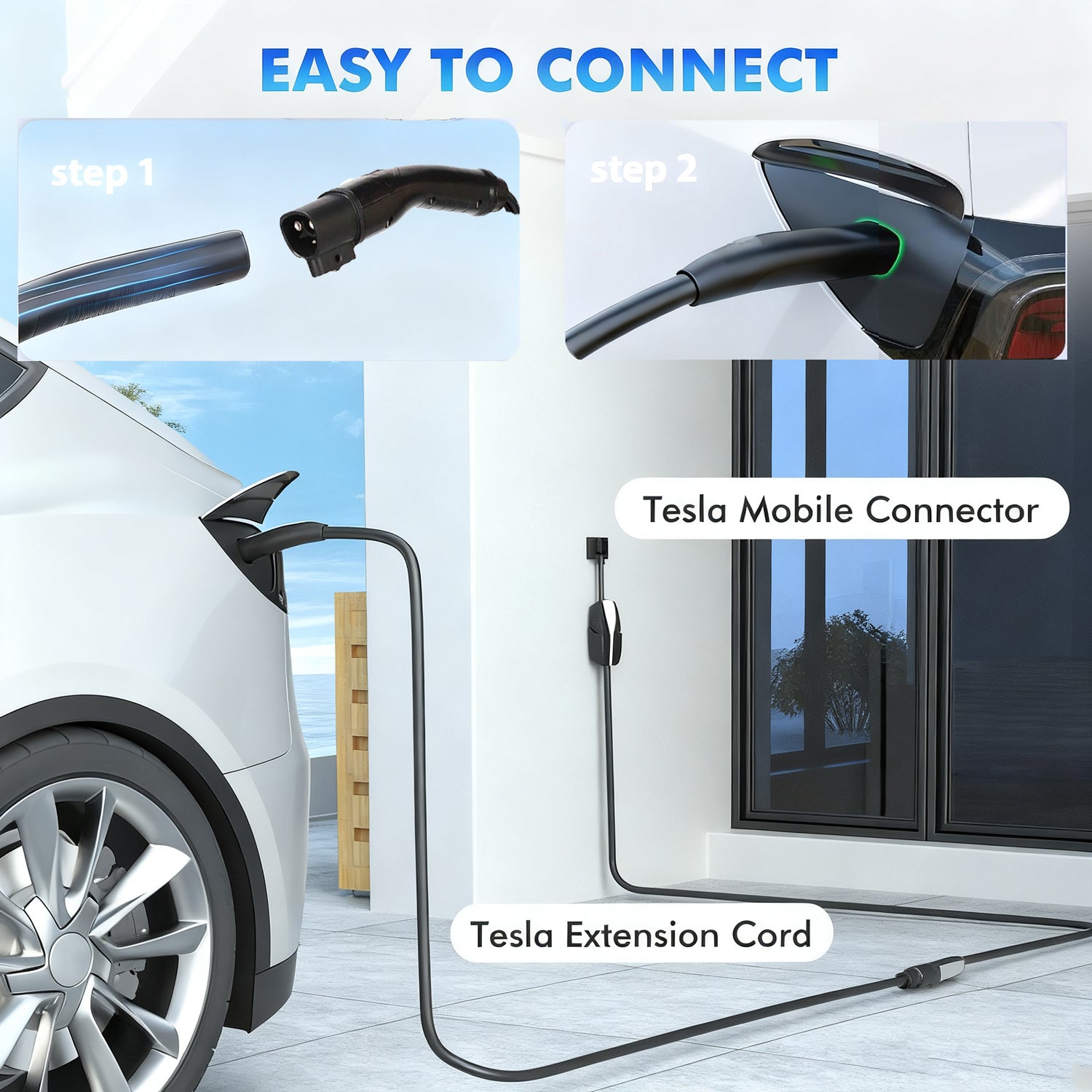 48A 25ft  EV Extension Cable for Tesla, NACS, Level 2 EV Charger Extension Cord, Heavy-Duty 240V EV Extension Cable for Fast Charging