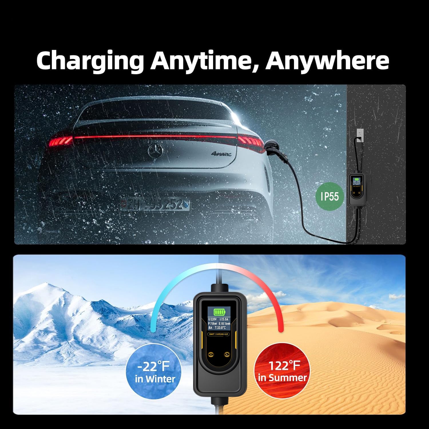 Level 2 EV Charger 32 Amp -7 kW 110-240V Wall Home EV Charger Level 2, NEMA 14-50 Plug, J1772 25' Cable - Enhanced Wi-Fi – UL, ETL Certified EVSE, Smart Electric Vehicle Charging Stations