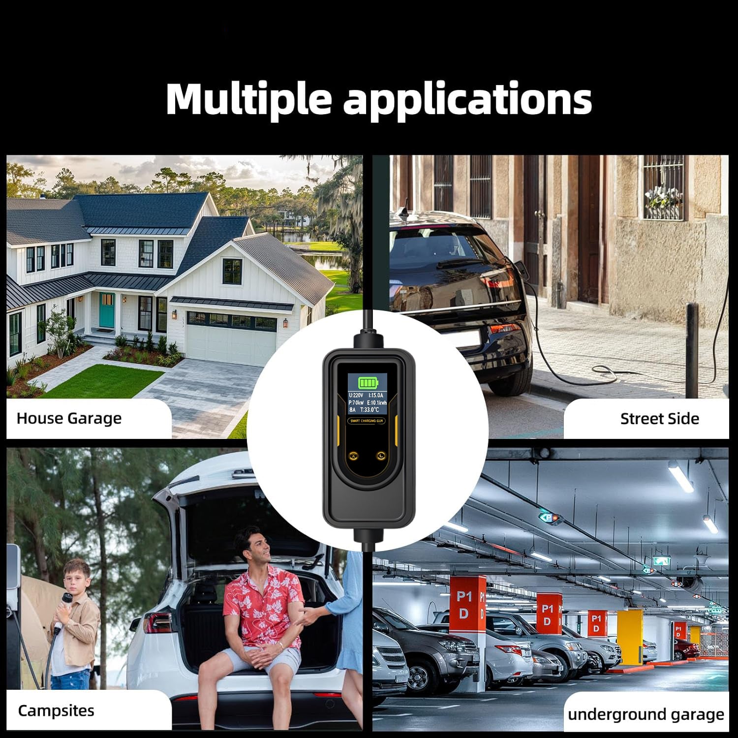 Level 2 EV Charger 32 Amp -7 kW 110-240V Wall Home EV Charger Level 2, NEMA 14-50 Plug, J1772 25' Cable - Enhanced Wi-Fi – UL, ETL Certified EVSE, Smart Electric Vehicle Charging Stations