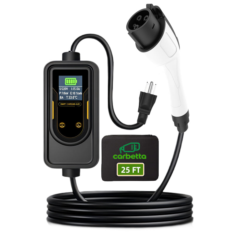 Level 1 EV Charger 16Amp-Smart Display, Electric Vehicle Portable Charger with 25FT Cable, Home EV Charging Station for J1772 Electric Cars, 3.5kW 110-240V, NEMA 6-20 & NEMA 5-15 Plug