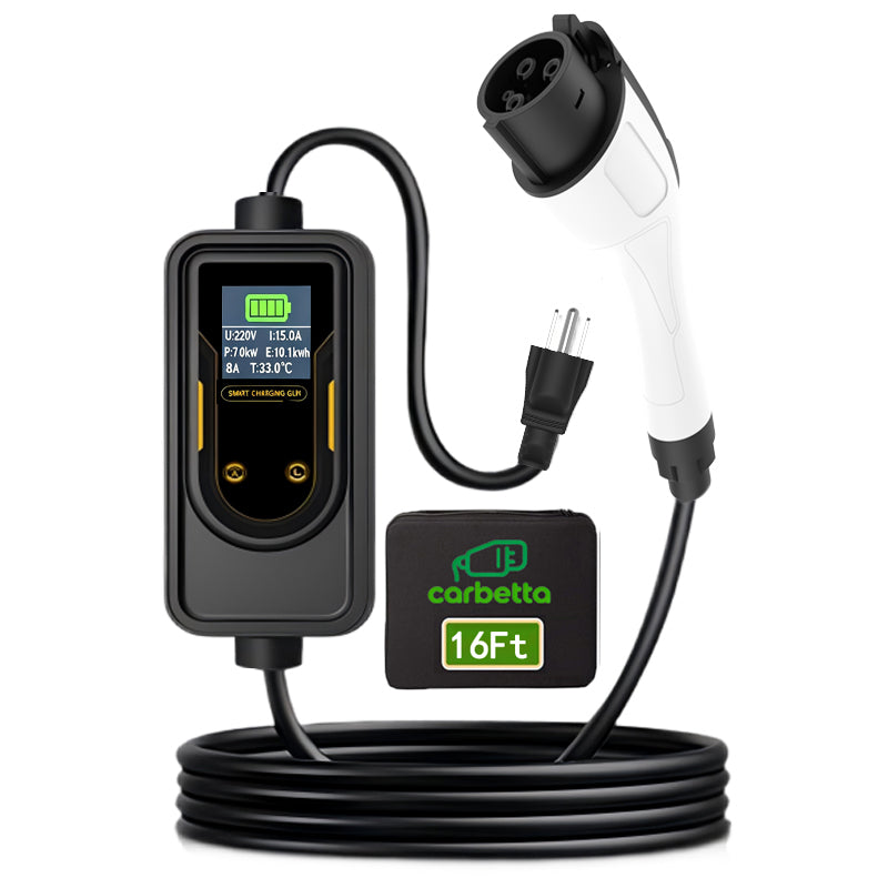 Level 1 EV Charger 16Amp-Smart Display, Electric Vehicle Portable Charger with 25FT Cable, Home EV Charging Station for J1772 Electric Cars, 3.5kW 110-240V, NEMA 6-20 & NEMA 5-15 Plug