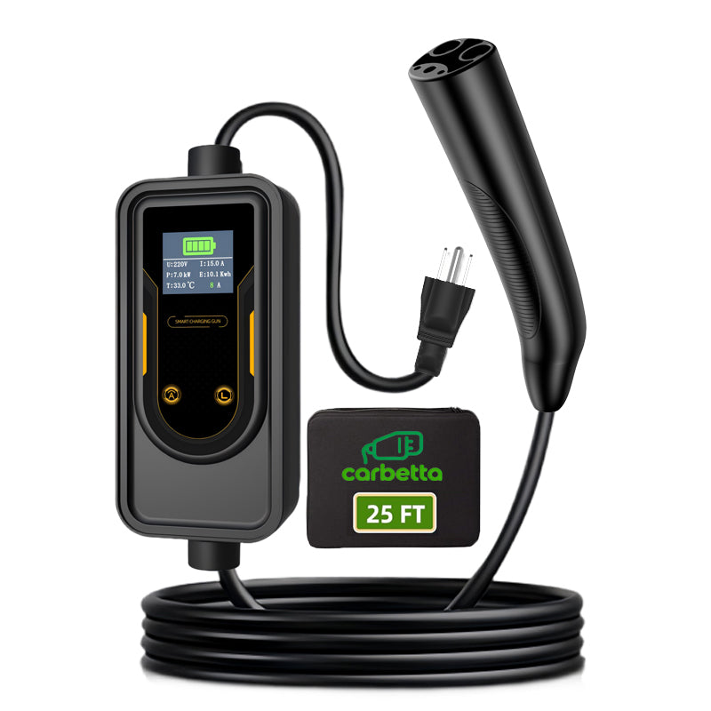 Level 1 Tesla Charger - 110V-240V, 16 Amp, NEMA 5-15 Plug&NEMA6-20, 25 ft Extension Cord - Portable Electric Car Charger for Tesla - Compatible with All Tesla Models X/Y/3/S